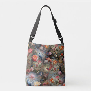 Surrealist Art with Flowers & Birds Crossbody Bag