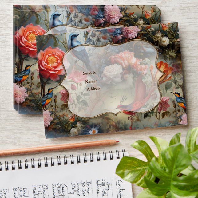 Surrealist Art with Flowers & Birds Envelope (Stacked)