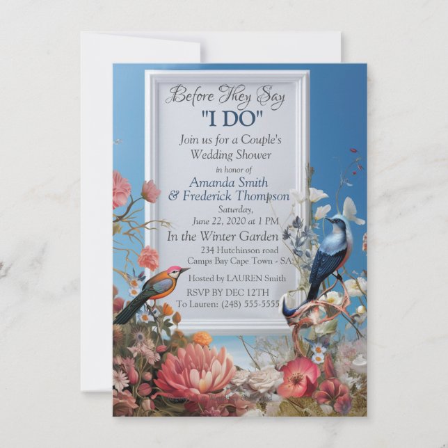 Surrealist Art with Flowers & Birds Invitation (Front)