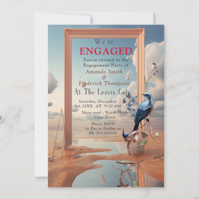 Surrealist Art with Flowers & Birds Invitation (Front)