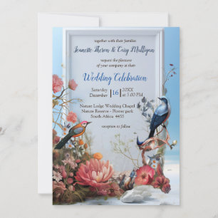 Surrealist Art with Flowers & Birds Invitation