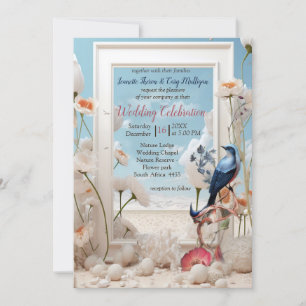 Surrealist Art with Flowers & Birds Invitation