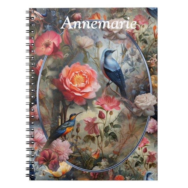 Surrealist Art with Flowers & Birds Notebook (Front)