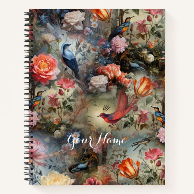 Surrealist Art with Flowers & Birds Notebook (Front)