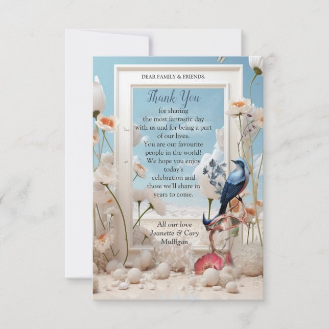 Surrealist Art with Flowers & Birds RSVP Card (Front)