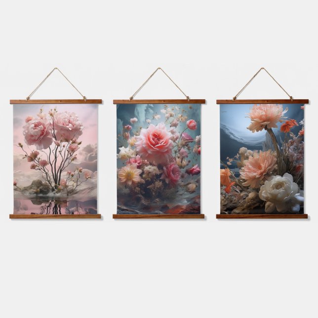Surrealist flower Art - Dreamscapes Hanging Tapestry (Triple)