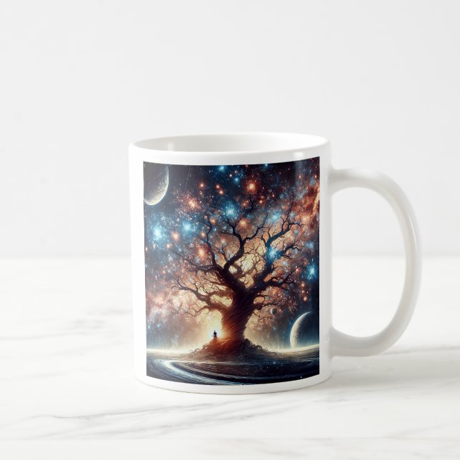 Surrealist scene of a tree under the lights. coffee mug (Right)