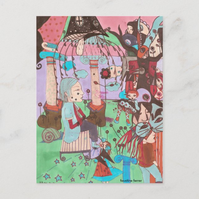 surrealistic drawing by faustine , postcard (Front)