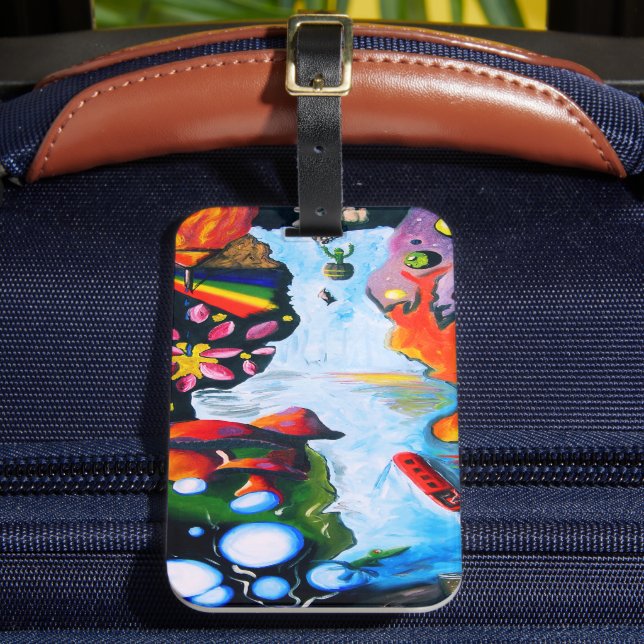 Surrealistic Fantasy Mushroom Wonderland Luggage Tag (Front Insitu 2)