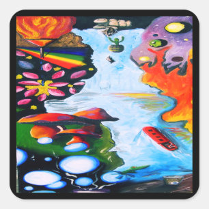 Surrealistic Fantasy Mushroom Wonderland Square Sticker