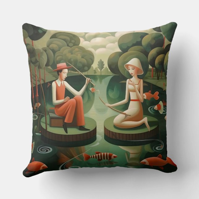 Surrealistic Fishing Throw Pillow (Back)