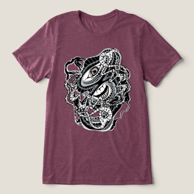 Surrealistic Modern Abstract Brain Bending Face Tri-Blend Shirt (Design Front)