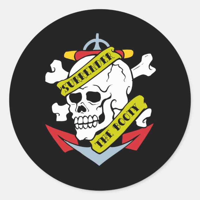 Surrender the Booty Skull Classic Round Sticker (Front)