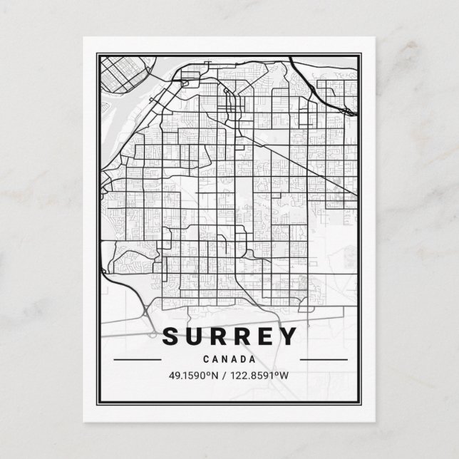 Surrey British Columbia Canada Travel City Map Postcard (Front)
