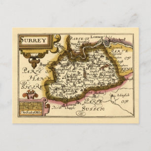 Surrey County England Old Antiquarian Atlas Map Postcard