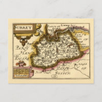 Surrey County England Old Antiquarian Atlas Map