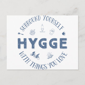Surround Yourself w. Hygge (Dark Blue text) Postcard