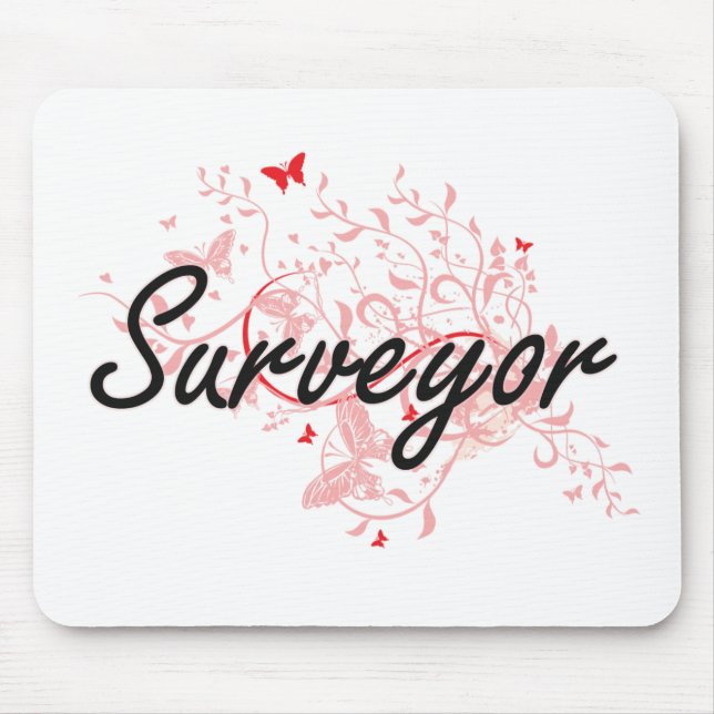 Surveyor Artistic Job Design with Butterflies Mouse Mat (Front)