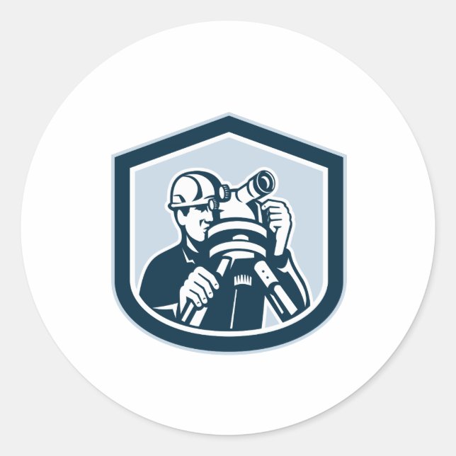 Surveyor Surveying Theodolite Shield Retro Classic Round Sticker (Front)