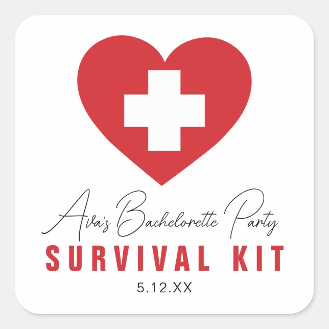 Survival Kit Personalised Favour Square Sticker (Front)
