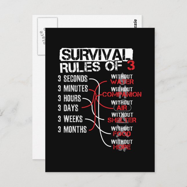 Survival Rules of Three - Wilderness Quiz Postcard (Front/Back)