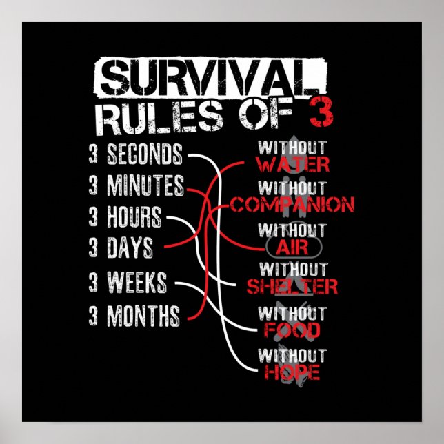 Survival Rules of Three - Wilderness Quiz Poster (Front)