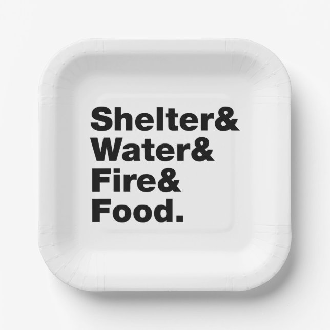 Survival (Shelter & Water & Fire & Food.) Paper Plate (Front)