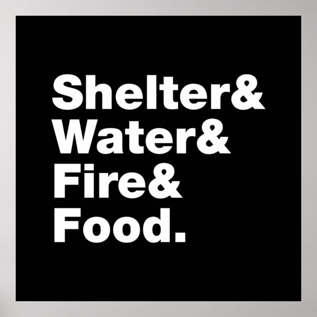 Survival (Shelter & Water & Fire & Food.) Poster (Front)