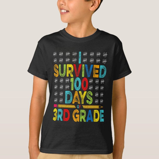 Survived 100 Days Of 3rd Grade 100th Day Of School T-Shirt (Front)