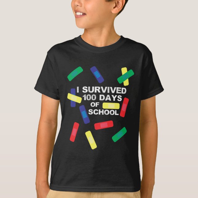 Survived 100 Days Of School Bandage  T-Shirt (Front)