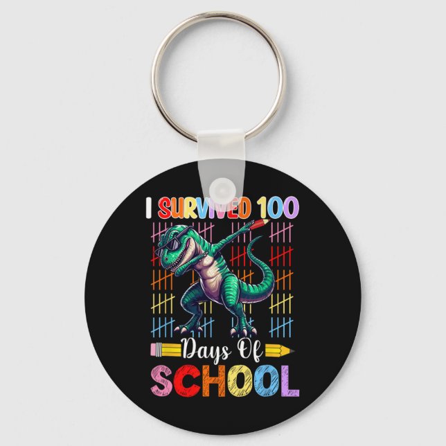 Survived 100 Days Of School Cute Colourful Dabbing Key Ring (Front)