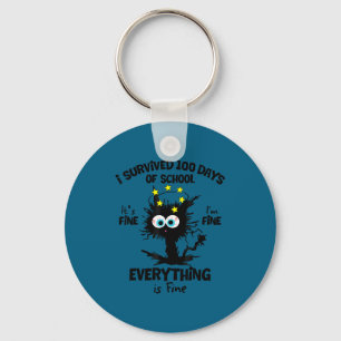 Survived 100 days of school fine fine school cat key ring