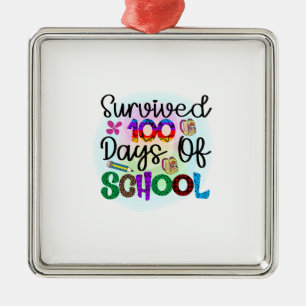 Survived 100 Days Of School Metal Tree Decoration