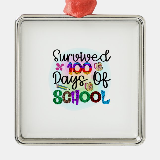 Survived 100 Days Of School Metal Tree Decoration (Front)