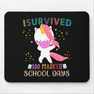 Survived 100 Masked School Days Dabbing Unicorn Ma Mouse Mat