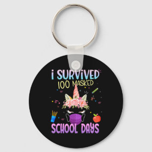 Survived 100 Masked School Days Unicorn Wearing Ma Key Ring
