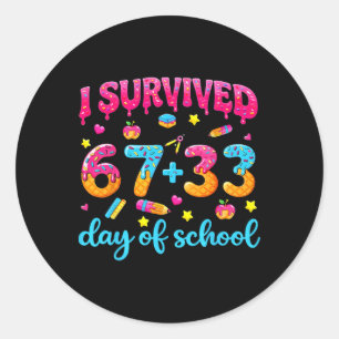 Survived 67 + 33 Days School Ice Cream Drip Teache Classic Round Sticker