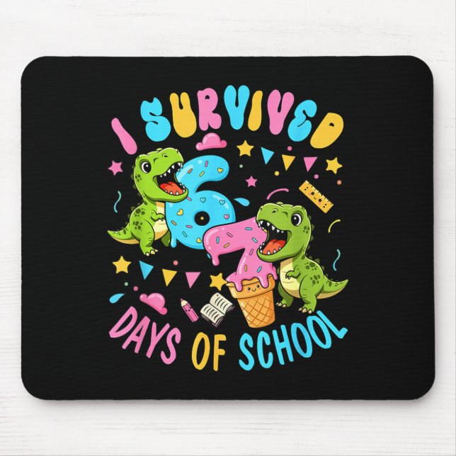 Survived 67 Days Of School T-rexes Funny Six Seven Mouse Mat (Front)