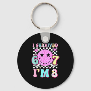 Survived 6 7 8 cute 8th birthday girl smile face key ring