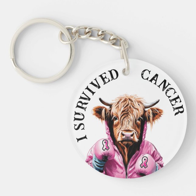 Survived breast cancer Cow theme Key Ring (Front)
