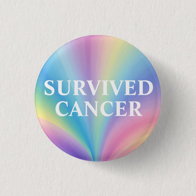 Survived Cancer Button – Pastel Rainbow Badge (Front)