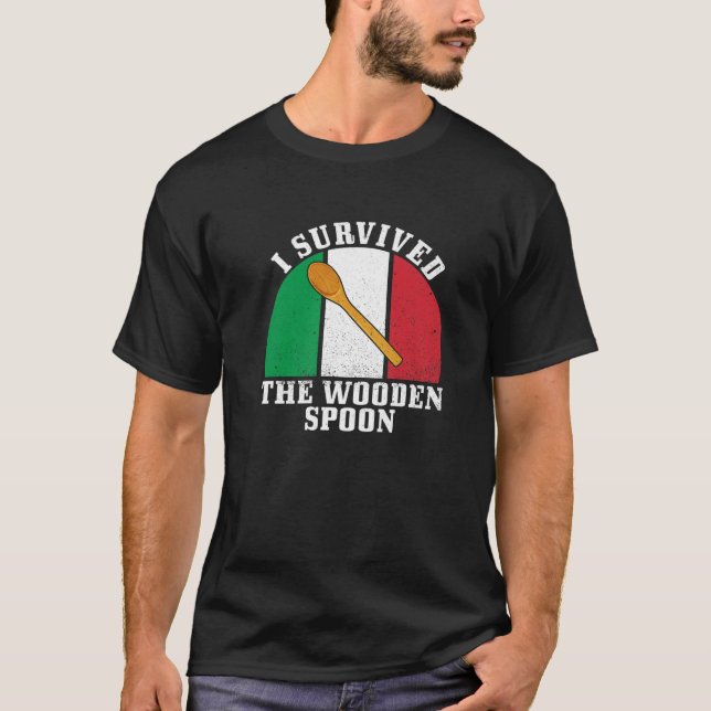 Survived The Wooden Spoon Italian Flag Funny Dad A T-Shirt (Front)