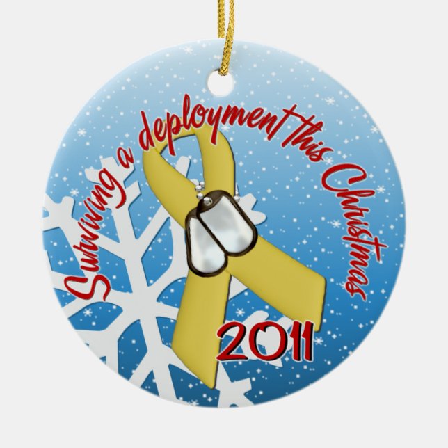 Surviving Deployment 2011 Yellow Ribbon Ceramic Tree Decoration (Front)