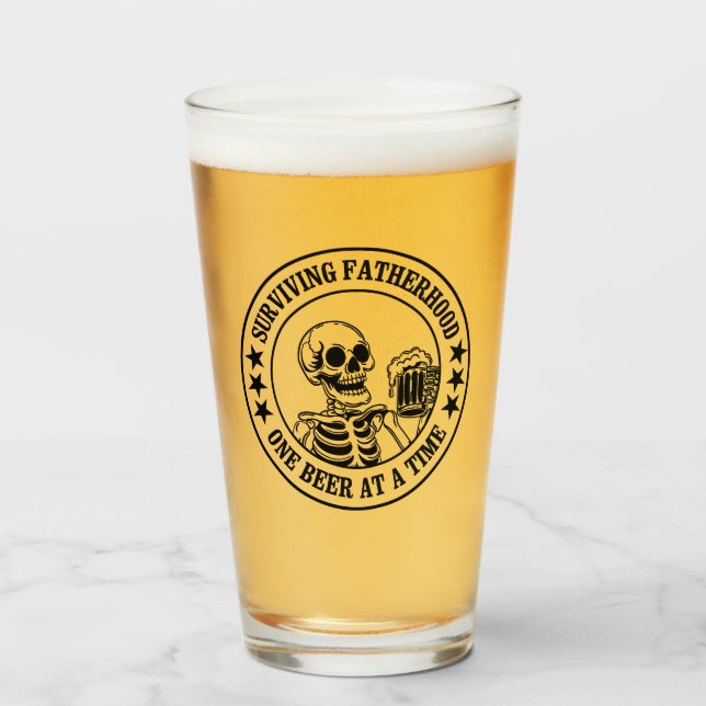 Surviving Fatherhood For Dad Funny Beer Humour Glass (Front Filled)