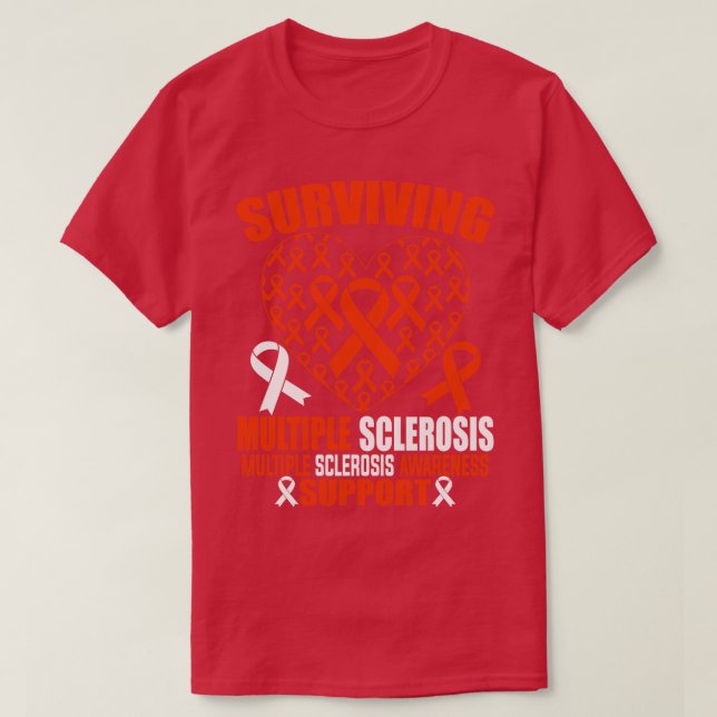 Surviving Multiple Sclerosis Oronge Ribbon Heart M T-Shirt (Design Front)