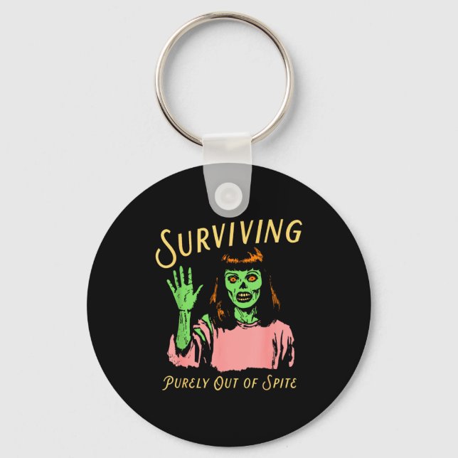 Surviving Purely Out Of Ste Retro Zombie Halloween Key Ring (Front)
