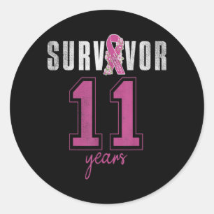 Survivor 11 Years October Ribbon Breast Cancer Classic Round Sticker