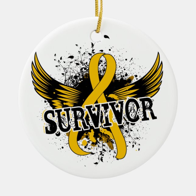 Survivor 16 Childhood Cancer Ceramic Tree Decoration (Front)