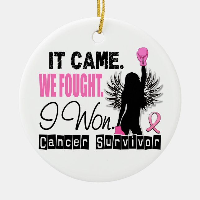Survivor 22 Breast Cancer Ceramic Tree Decoration (Front)