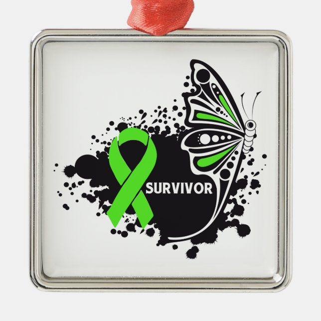 Survivor Abstract Butterfly Non-Hodgkins  Lymphoma Metal Tree Decoration (Front)
